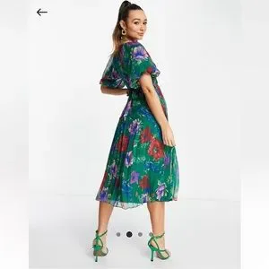 Floral Maxi Dress Asos Edition Floral Embroidered Halter Prom Midi Dress  ASOS Dresses Asos Design Wrap Around Pleated Midi Dress In Green Floral  Print Size Nwt Poshmark